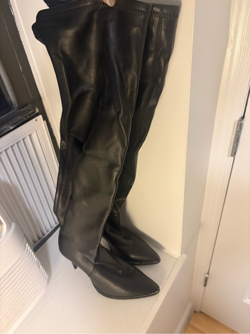 Jennifer Lopez Black Over-the-Knee Pointed-Toe Boots